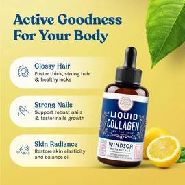 WINDSOR BOTANICALS Liquid Collagen for Women and Men - Hair, Skin, Nails Vitamins - Lemon Flavor Collagen Peptides Hair Growth Drink - 5,000mcg Biotin, 10,000mcg - US Made - 2x2oz