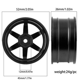 REDSPIDER • Aluminum 1/10 RC Drift Wheels 12mm Hex for 1:10 Rally Racing Car Tires Tamiya TT01 TT02 XV01 TA06 A959 PTG2 HPI KYOSHO HSP PTG2 Touring Street Tyres 4pcs (Black)
