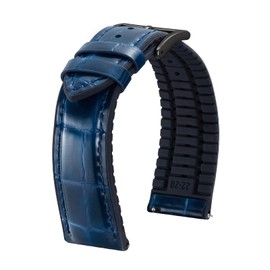BINLUN Leather Watch Band 19mm Quick Release Premium Alligator Pattern Leather and Breathable Silicone Hybrid Watch Bands Replacement Strap for Men Women (Blue,Black Buckle)