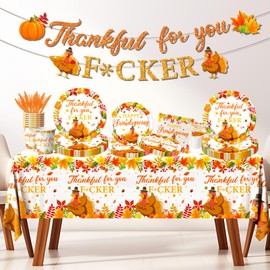 Friendsgiving Party Decorations Tableware, 142Pcs Thankful For You Decorations includes Friendsgiving Plates and Napkins, Funny Friendsgiving Decorations for Thanksgiving Friendsgiving