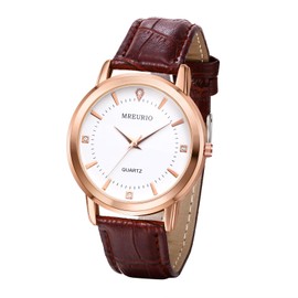 JewelryWe Pair of Watches Analogue Quartz Partner Friendship Watch Classic Simple Leather Strap Couple Watch for Men Women Black/Brown, 4brown mens watch, Strap.