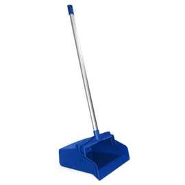 SPARTA Upright Dustpan with Aluminum Handle, Serrated Edge for Broom Combing, Secure Yoke Lock with Easy Storage Hanging Hole for Commercial Cleaning, Plastic, 30 Inches, Blue