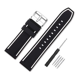 Narako Silicone Watch Bands Divers Model Replacement Rubber Watch Strap 20mm 22mm 24mm 26mm Waterproof Line Bicolor Silver Buckle for Men and Women Sport (22mm, White)