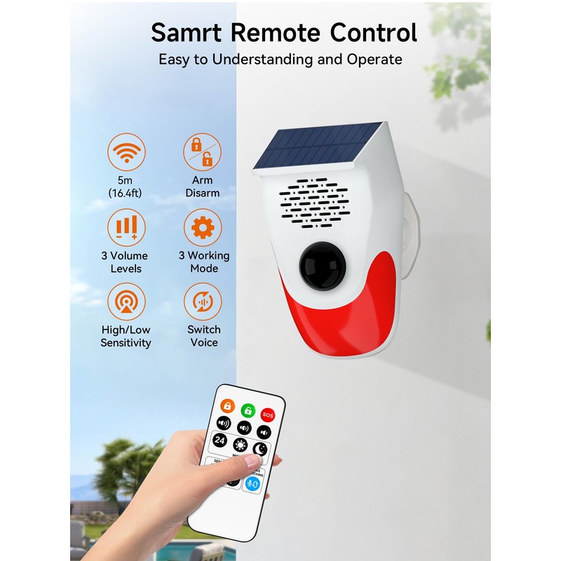 PILSAMAS Solar Motion Sensor Alarm with Custom Voice Upload -
