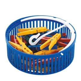 WENKO Basket Set-with 30 pegs, Polypropylene, Blue, 19 x 19 x 9 cm