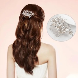 Bridal Bride Hair Accessories, Rhinestone Alloy Butterfly Leaf Hair Pin Wedding Hair Piece Pins for Women, Mother of Bride Pearl Comb, Pearl Rhinestone Hair Accessories for Wedding and Party
