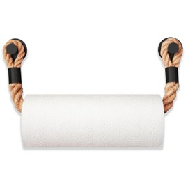 LeTOMA Küchenrollenhalter aus 100% Natur Jute-Seil zum Kleben | Maritimer Papierrollenhalter mit schwarzen Haken | Selbstklebend ohne Bohren | Küchenpapierhalter aus dickem Tau | Made in Germany