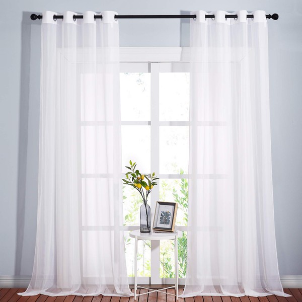 NICETOWN Sheer Curtains 96 Long - Grommet Top Ivory Voile Sheer Window Treatment Panels for Hall/Parlor/Guest Suite, 2 Pieces, 54 Wide x 96-inch Length