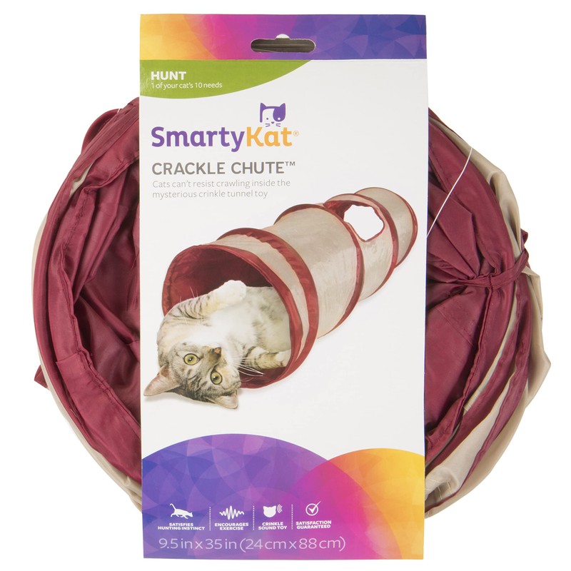 SmartyKat Crackle Chute Crinkle Activity Tunnel Cat Toy - Tan/Red,