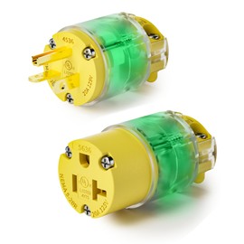 Yomiuwo Lighted Plug and Connector Set, 20A 125V NEMA 5-20P & 5-20R Straight Blade Cord End Replacement, 2-Pole 3-Wire Grounding, LED Illuminated Electrical Plugs for Generators, RV, Marine, UL Listed