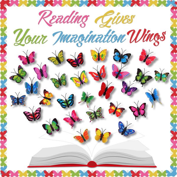 Janlaugh 72 Pcs Reading Butterfly Bulletin Board Classroom Decorations, 3D