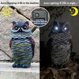 Owls to Keep Birds Away, Solar Owl Decoys to Scare Birds Away, Small Fake Owl for Bird Control, Resin Owls Outdoor Decor with Rotating Head and Lighted Eyes, Animal Deterrent for Outside, Garden