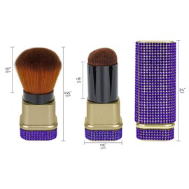 Biiange Retractable Blush Brush, Bling Diamond Makeup Brushes, Retractable Foundation Blusher Face Powder Cosmetic Tool, with Cover - Adjustable (Dark Blue)