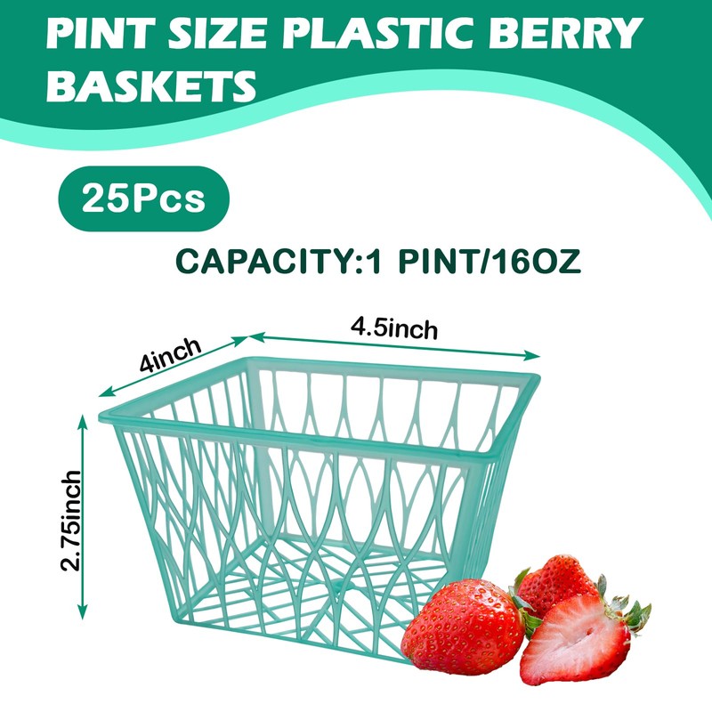 25 Pack Plastic Berry Baskets Strawberry Basket 4-Inch Berry Picking