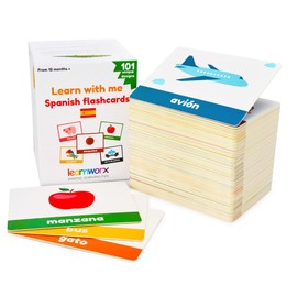 Spanish Flash Cards for Kids & Toddlers - 101 Cards - 202 Sides - Learn with Me - Objects, Numbers & Play Games - Great Value, Fun Learning and Educational Flashcards