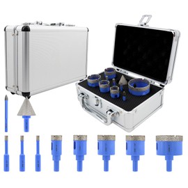Diamond Tile Hole Saw Kit - 10Pcs 1/4'' X 3, 4/5'', 1'', 1-1/4'', 1-3/8'', 2'' Drill Bits Set, 1/4'' Carbide Drill Bit, 1-3/8'' Beveling Chamfer Bit for Porcelain Tile Ceramic Granite Marble