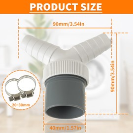 HUAREW Washing Machine Drain Double Connection Y Adapter for Dishwasher, Dryer, Washing Machine with Input Connector of 19-24 mm and Outlet 40 mm Pipe with Hose Clamp