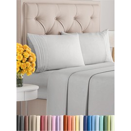 Queen Size 4 Piece Sheet Set - Extra Soft, Breathable & Cooling Sheets - Hotel Luxury Durable Bed Sheets for Women & Men - Deep Pockets, Easy-Fit & Wrinkle-Free Sheets - Soft Grey Oeko-Tex Bed Sheets