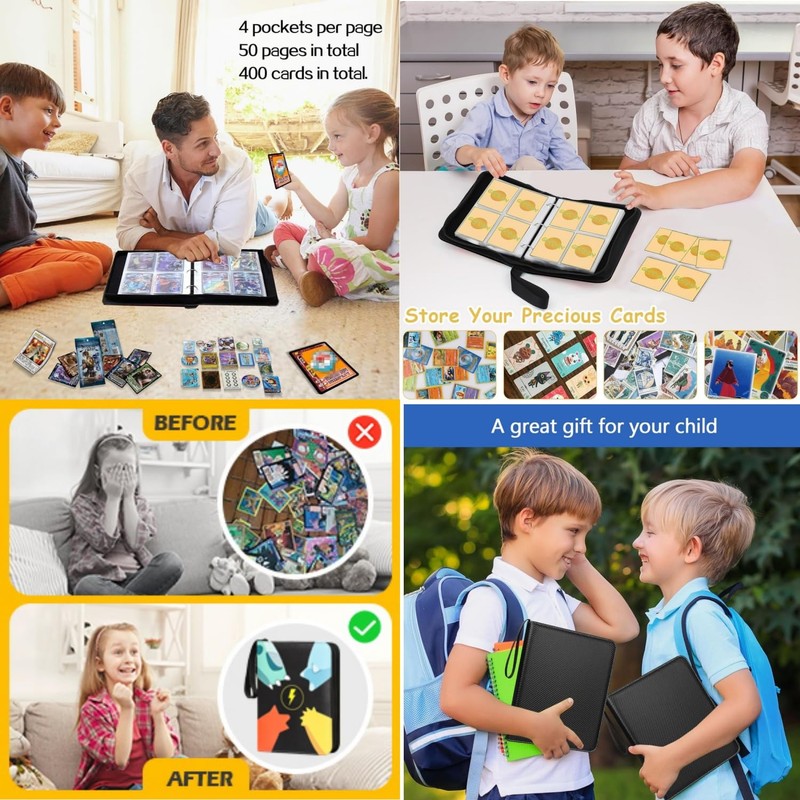 Card Binder, Trading Card Album, 400-Card Capacity, 50 Removable 4-Pocket