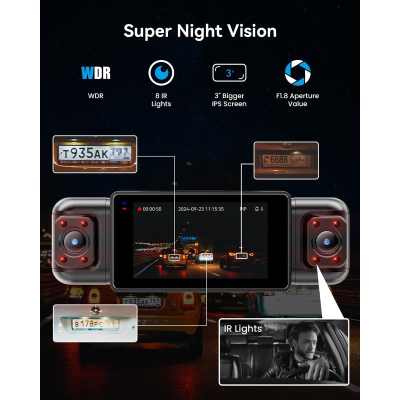 IIWEY N5 4 Channel Dash Cam 360° View, 1080P Front