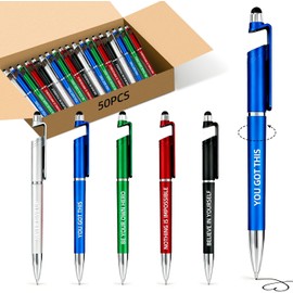 Hayunfiys 50 Pcs Inspirational Pens Batch, Motivational Ballpoint Pen with Stylus Tip Funny Ink Pens Bulk Inspirational Gifts for Women Coworkers Office Supplies Black Ink