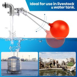 1/2 Inch Stainless Steel Float Valve – Heavy Duty 304 SS Automatic Water Level Control, Adjustable Arm with 5" Float Ball, Leak-Proof Design for Tanks, Troughs