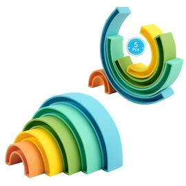 MCGMITT Rainbow Stacking Toy, Silicone Rainbow Stacker for Toddlers, Montessori Nesting Puzzle Blocks, Building Creative Color Shape Matching Toy Set, Early Development Gift for Kids Boy Girl