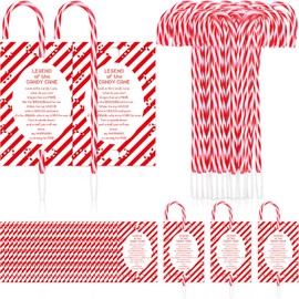 Qilery 50 Sets Christmas Candy Cane Pens Favors Christian Pens with Legend of Candy Cane Cards Xmas Jesus Ballpoint Pens with Black Ink Church Sunday School Supplies Party Gifts