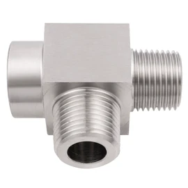 Yoebor Stainless Steel 304 Pipe Fitting Female Run Tee, 1/4" NPT Female x 1/4" NPT Male x 1/4" NPT Male 3-way T-fitting, 1pc
