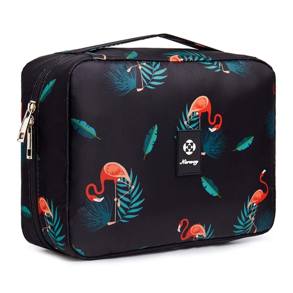 Women's Large Toiletry Bag for Hanging, Toiletry Bag for Men and Women Cosmetic Bag - Wash Bag 1, Orange Flamingo, Compact