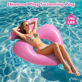 HeySplash Pool Floats, Inflatable Diamond Ring Pool Float, Large Engagement Ring Floatie for Bachelorette Party, Heart Shaped Swim Tube River Lake Beach Bride Wedding Decor Fun Toy Raft Adults, Pink