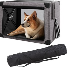 Collapsible Dog Crate - 32 Inch Portable Foldable Travel Crates for Medium Dogs with Detachable Storage Bag, Removable Pad, and Mesh Windows for Outdoor & Indoor