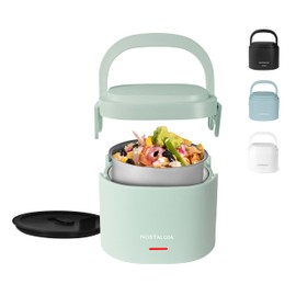 Nostalgia Portable 20-Ounce Electric Heated Lunch Box – Travel Size 2.5 Cup Capacity for Soup, Chili, and Leftovers – Leak Proof Silicone Sealed Lid, Foldable Carry Handle, Detachable Cord – Sage