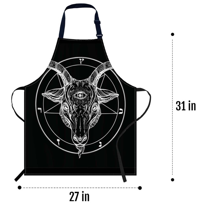 oFloral Baphomet Satanic Goat Head Bib Apron with Adjustable Neck