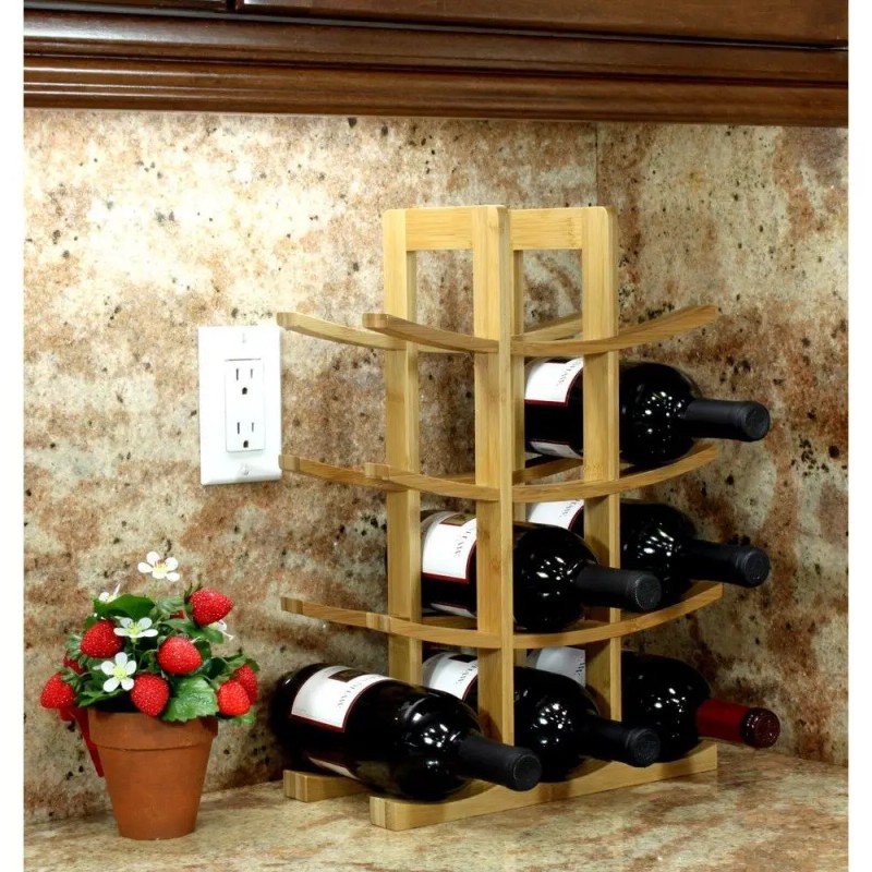 Bamboo Wine Rack 12 Bottle Natural Wood Modern Design Home