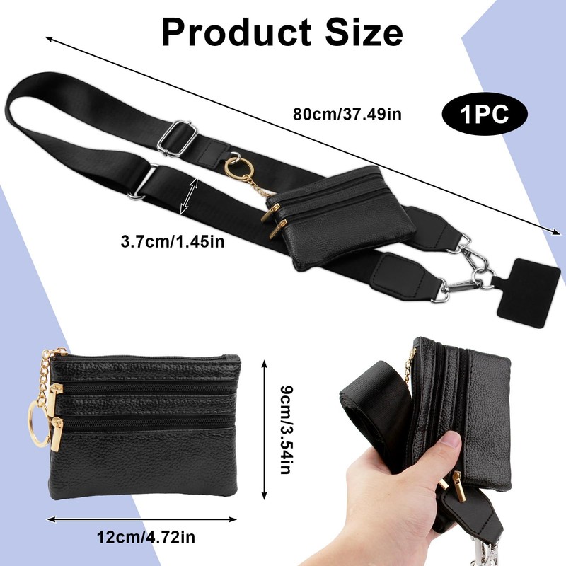 WrteEase Adjustable Phone Strap with Zippered Pouch, Crossbody Clip and