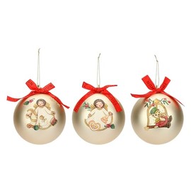 THUN - Set of 3 Gold Christmas Baubles, Polyester, Large, Diameter 10 cm