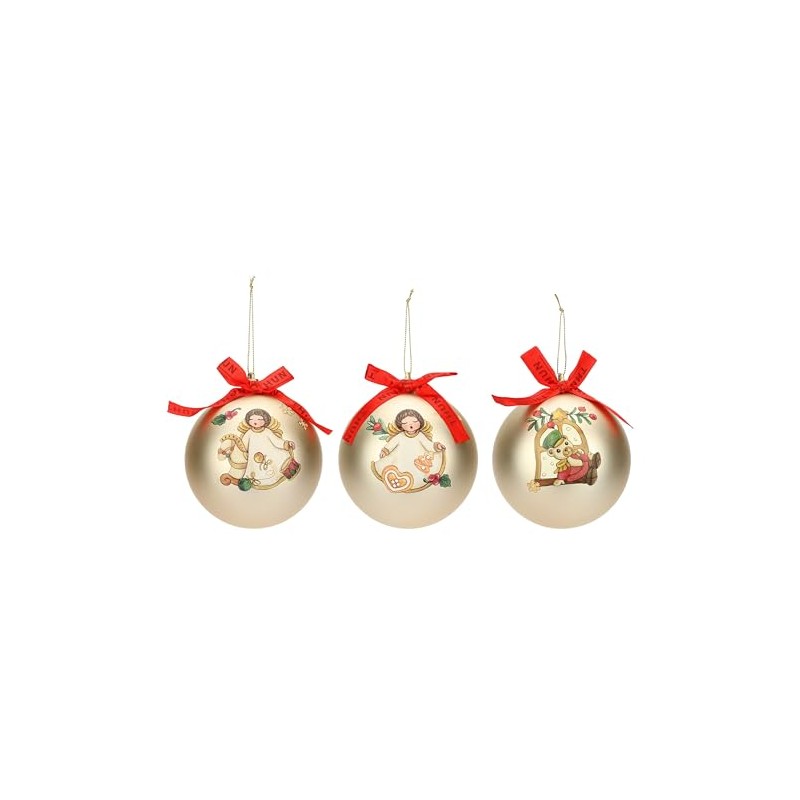 THUN - Set of 3 Gold Christmas Baubles, Polyester, Large,