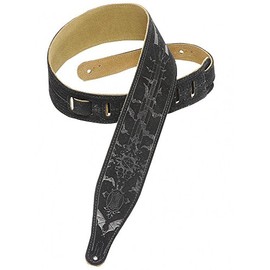 Levy's Leathers MS17T05-BLK 2.5-inch Suede-Leather Guitar Strap Tooled with a Bats Design,Black