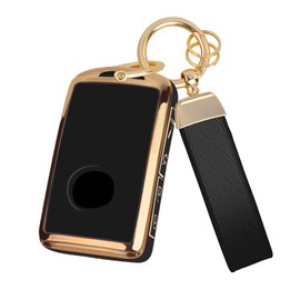 FT FUNTOR for Mazda Key Fob Cover,Compatible with Mazda 3/6/3 Hatchback/CX-5/CX-6/CX-9/CX30/CX-50/CX-70/CX-90,4 Buttons TPU Key Cover with Golden Edge (A-Black)