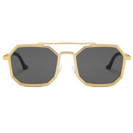 Rectangle Retro Women/Men Polygon Sun Glasses Men Double Bridge Sport Sunglasses Style and Protection Frames Contemporary Rectangle Sunglasses for Every Occasion (Gold Frame + Black Lens)