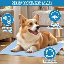 Qoosea Cooling Mat for Dogs, Self-Cooling Dog Mat, Comfortable Pet Cooling Mat, Washable Pad, Cold Mat for Pets, Non-Toxic, Foldable Cooling Mat, Dogs, Cats for Summer (50 x 40 cm, Blue)