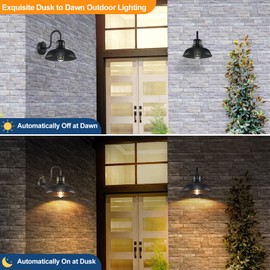 TOBUSA 2-Pack Dusk to Dawn Wall Sconces, Exterior Farmhouse Gooseneck Barn Light, Vintage Matte Black Outside Lighting Fixture, Anti-Rust Waterproof for House Porch Garage Entryway, (B10014PP)