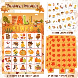 HEYINSHEN 24 Players Fall Bingo Card Autumn Bingo Games for Kids Autumn Harvest Card Game Fall Crafts for Family Fall Craft Supplies Thanksgiving Bingo Cards for Classroom Activities Party Favors