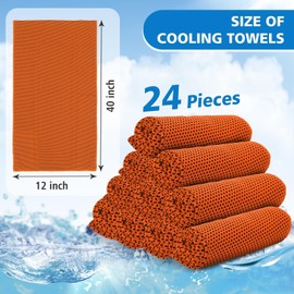 PJPSAA 24 Pack Cooling Towels Bulk for Neck and Face 40"x12" Ice Cooling Sweat Rags Microfiber Soft Breathable Soft Chilly Towel for Yoga Golf Sport Running(Orange)