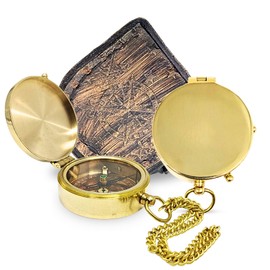 Antique Style Brass Compass with Smooth Lid - Pocket Navigation Tool with Chain and Wooden Box, Perfect for Collectors, Travelers, and Nautical Decor -2inch