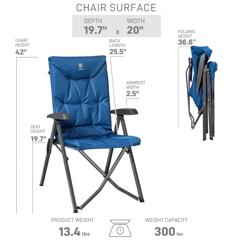 EVER ADVANCED Folding Padded Camping Chair 4 Positon Adjustable Recliner