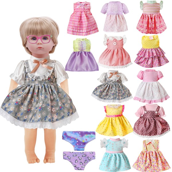 14 Pcs Girl Doll Clothes and Accessories for Alive Baby Doll Baby Bitty Doll Girl, Fits 13 14 15 16 Inch Girl Dolls - Include 12 Dress 2 Underwear for Girls Gift
