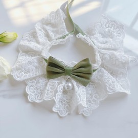 Cute Cat Bow Collar Breakaway Floral Aesthetic Cats Bowtie Collar Bow Tie with Bell for Indoor Cats Kitten and Small Dogs Puppies (Green, S (4-7lbs))