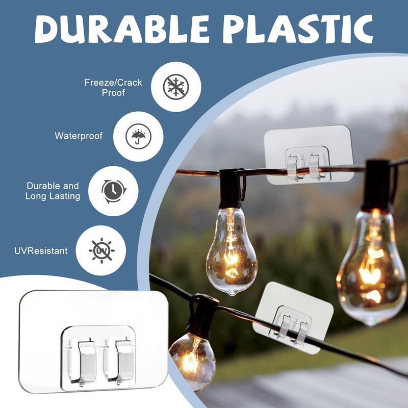 Vxgefhputw Hooks for Outdoor String Lights Clips, 100 Pack Heavy